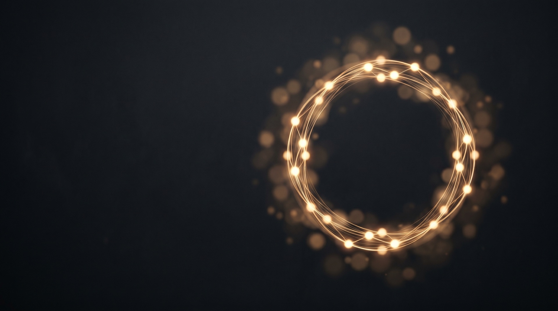 A luminous golden loop of interconnected nodes on a near-black background — a business running as one closed circuit.